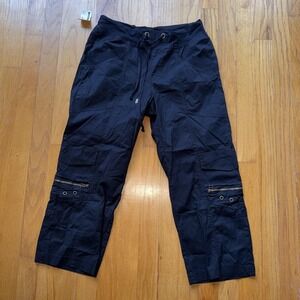 XCVI Wearables Pants XS Black Cargo Crop Drawstring Waist Zip Capri Stretch New